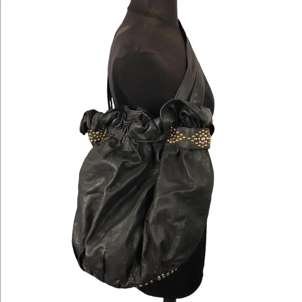 Cleobella Studded Bucket Bag Magnetic Close Leather BoHo Festival Coachella.